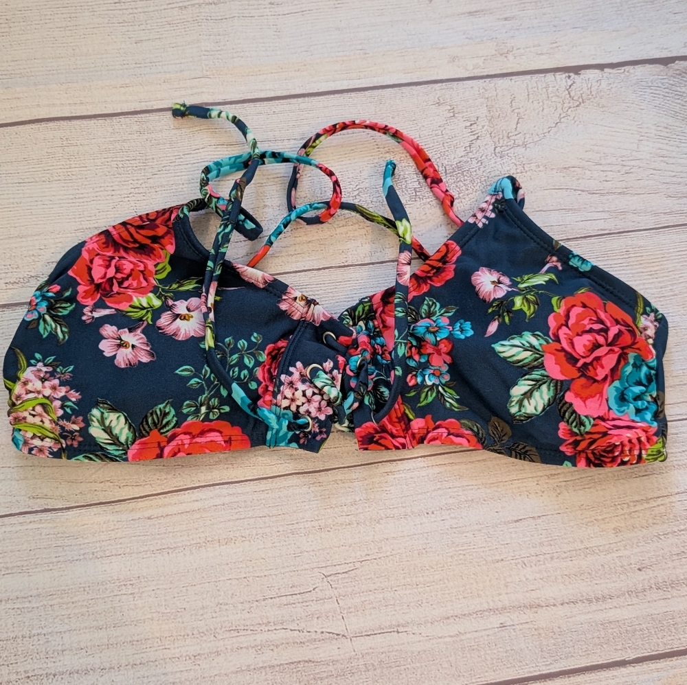 Xhilaration floral lace up string bikini top. Size Large